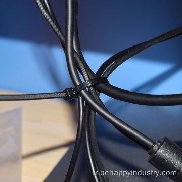 Plastik fermuarlı bağlar Kendi kendine kilitlenen siyah kablo bağları